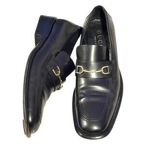 Gucci Men's Black Horsebit Leather iconic vintage Loafers Preowned EUC Size 9D